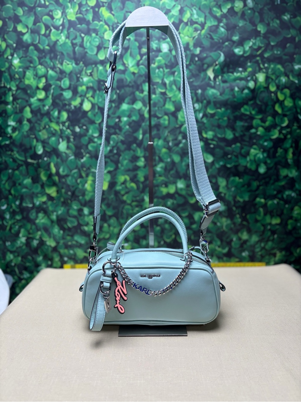 Karl Lagerfeld Mint Green Mini Satchel with Chain Strap